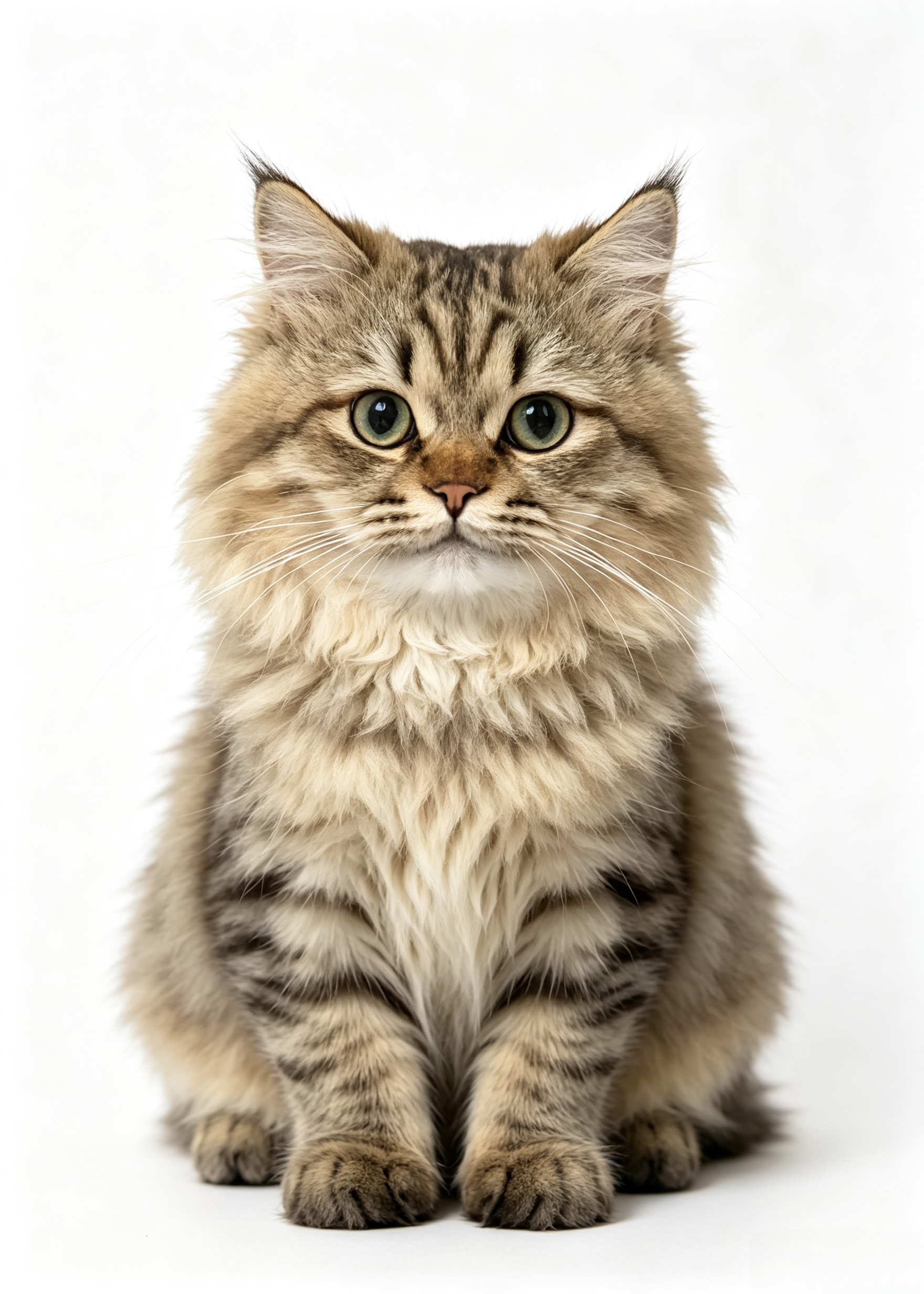 毛毛的建模参考图：绿眼睛的长毛狸花猫，正面坐姿